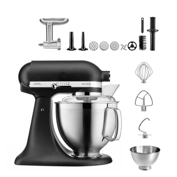 KitchenAid 4,8 L 5KSM185 Artisan Küchenmaschine Meatlover Metallfleischwolf 5KSMMGA Gr. 8