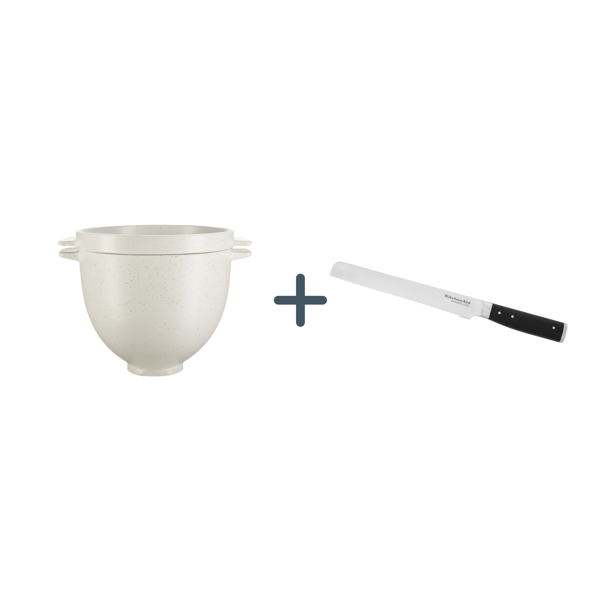 KitchenAid Brot-Backschüssel 5KSM2CB5BGS Grey Speckle mit KitchenAid Brotmesser KKFTR8BRWM