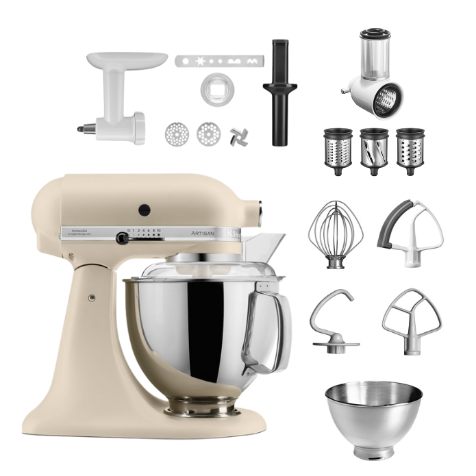 KitchenAid 4,8 L 5KSM175 Artisan Küchenmaschine Allrounderset mit Gemüseschneider+Fleischwolf+Spritzge