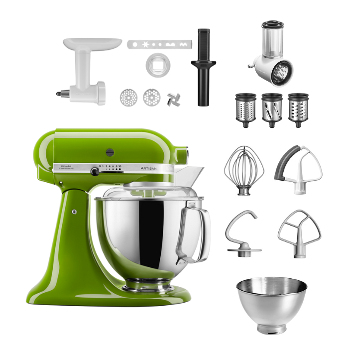 KitchenAid 4,8 L 5KSM175 Artisan Küchenmaschine Allrounderset mit Gemüseschneider+Fleischwolf+Spritzge