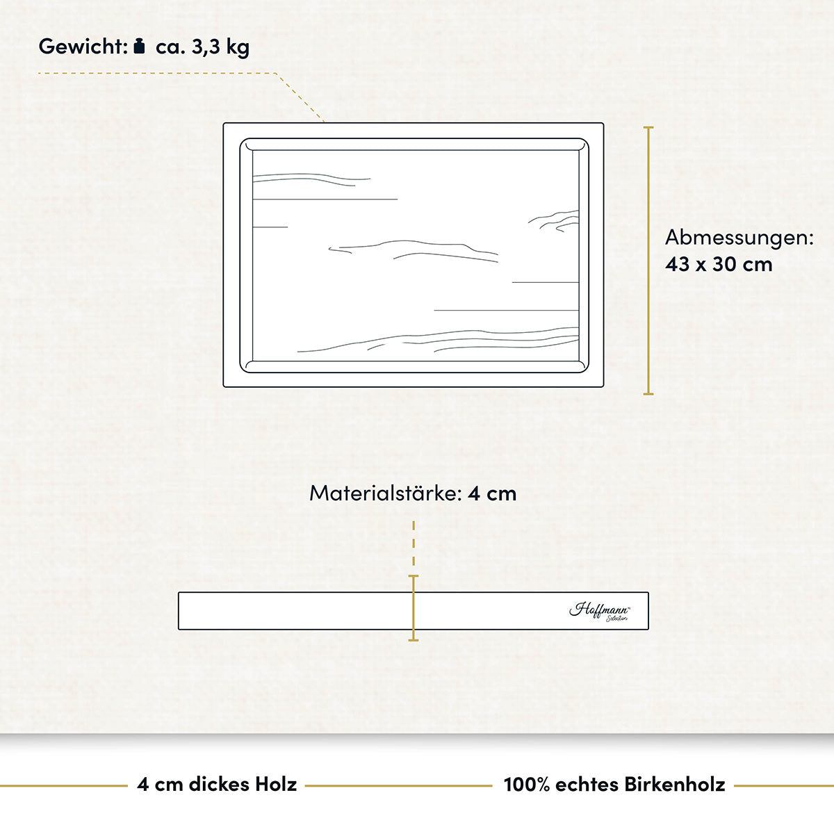 Massives Schneidebrett 43x30 cm I 40 mm starkes Birkenholz