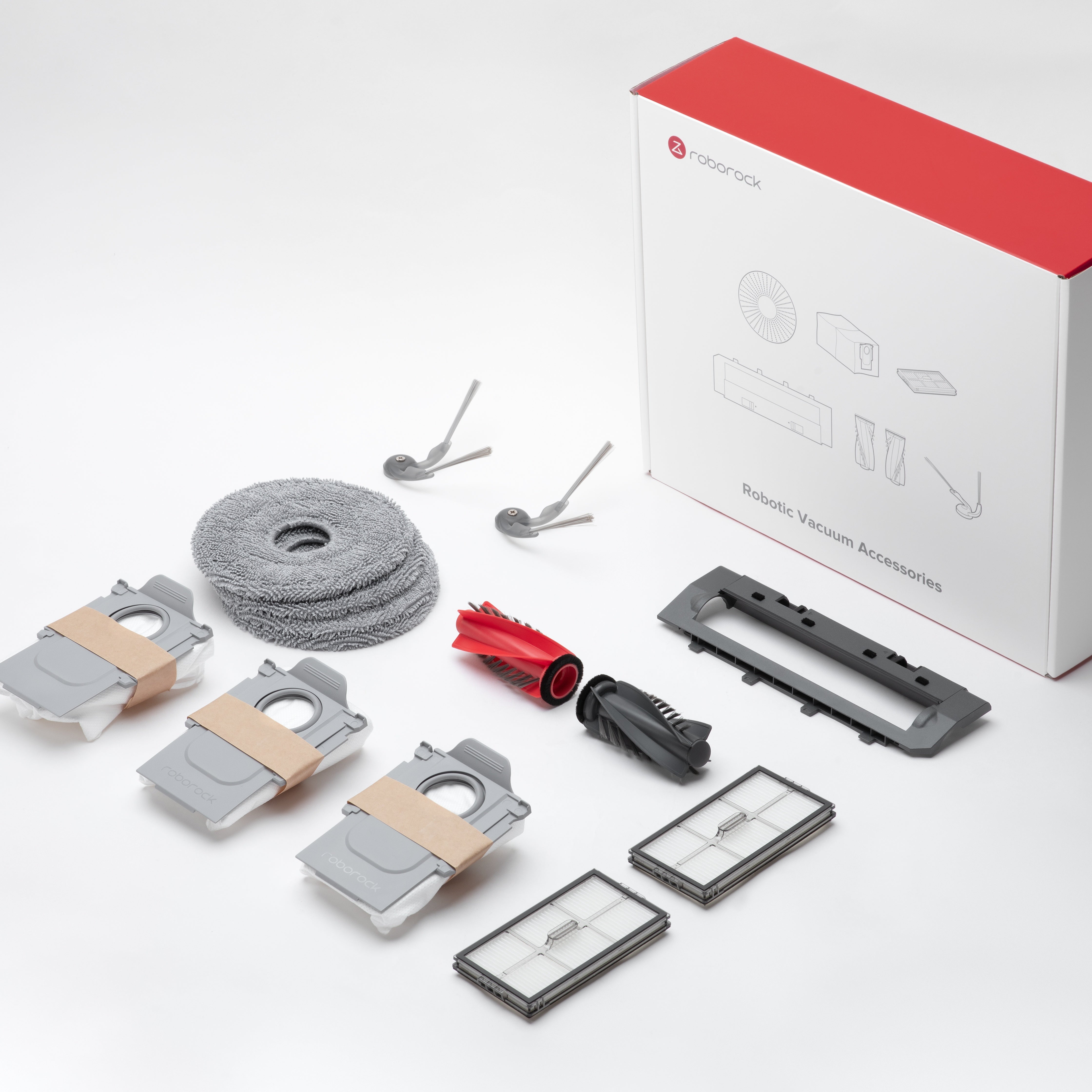 Roborock Zubehörset für Saros 10R, inkl. 4 Rotierenden Wischmopps, 3 Staubbeuteln, 1 Hauptbürstenabdeckung, 1 Hauptbürste und 2 Seitenbürsten