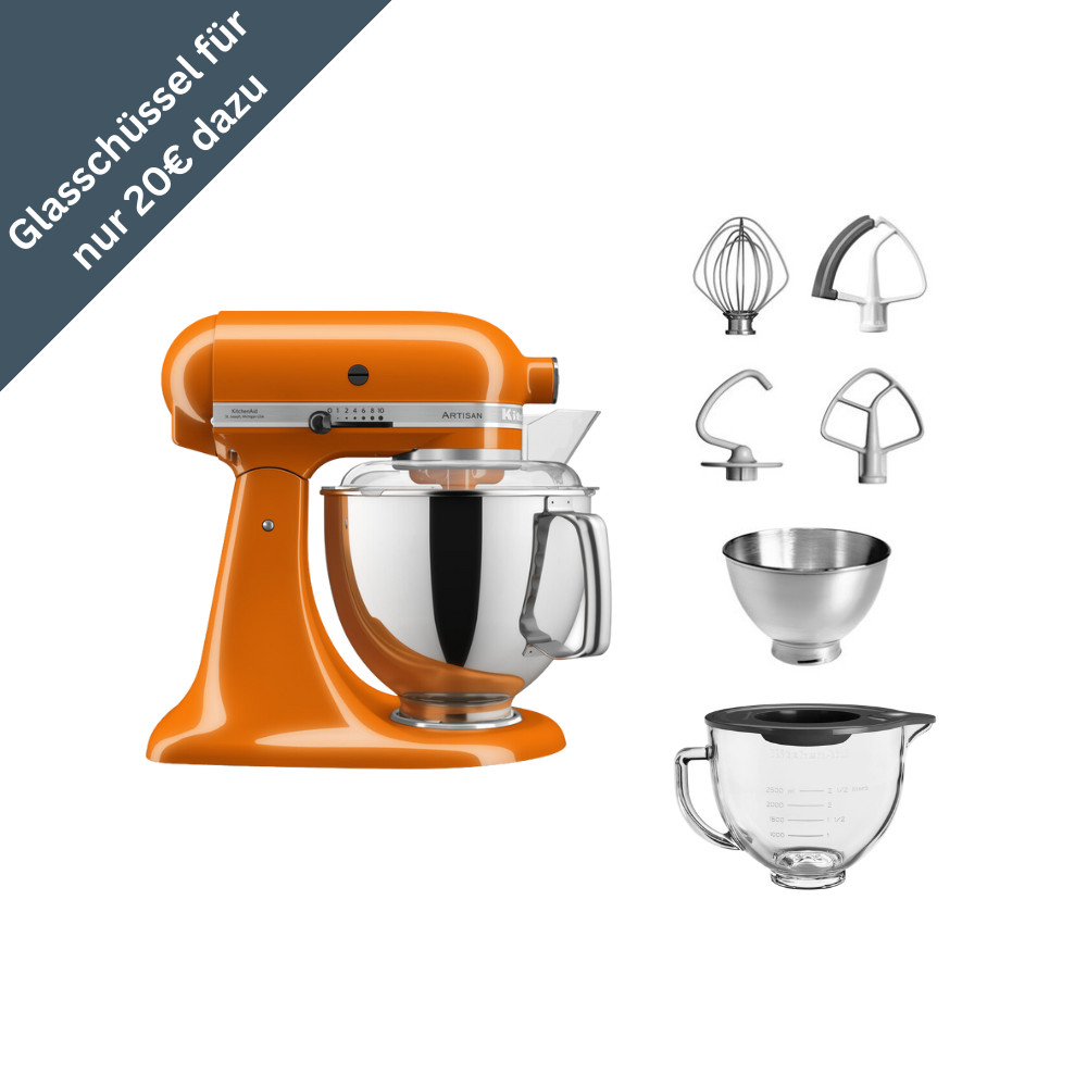 KitchenAid 4,8 L 5KSM175 Artisan Küchenmaschine Glasset mit Glasschüssel