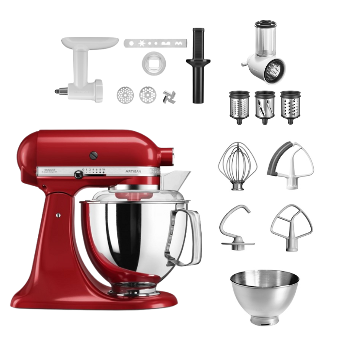 KitchenAid 4,8 L 5KSM175 Artisan Küchenmaschine Allrounderset mit Gemüseschneider+Fleischwolf+Spritzge