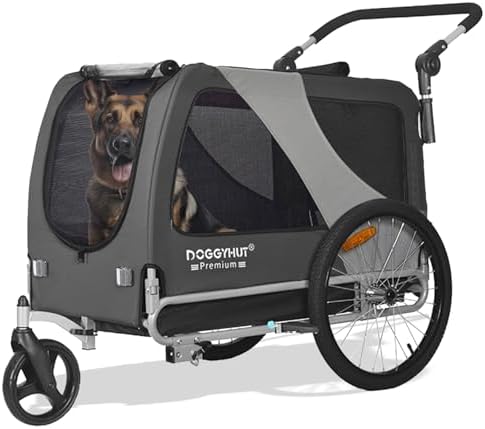 DOGGYHUT® Premium XL 2 in 1 Hundefahrradanhänger & Jogger 23-45 kg Fahrradanhänger für Hunde Hundeanhänger für Fahrrad