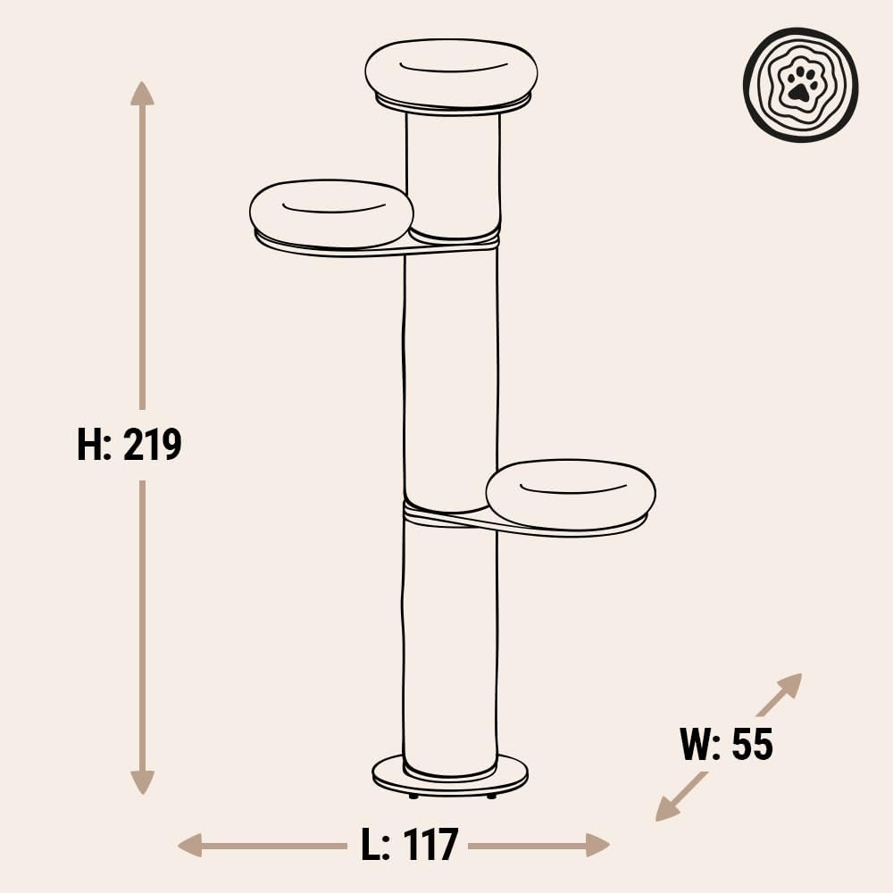 Natural Paradise Jasmine XXL Kratzsäule | Kratzbaum für Katzen | Durchmesser: 27cm | Höhe: 219cm | Creme
