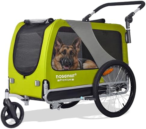 DOGGYHUT® Premium XL 2 in 1 Hundefahrradanhänger & Jogger 23-45 kg Fahrradanhänger für Hunde Hundeanhänger für Fahrrad