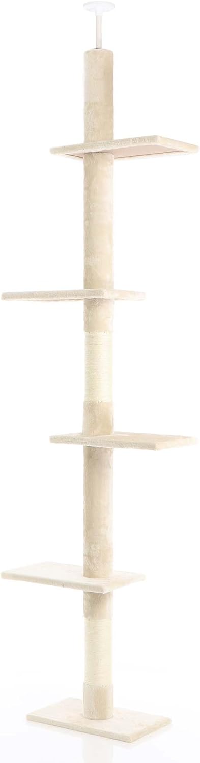 Fudajo Designer Kratzbaum in Zweigdesign 130 cm hoch, Katzenkratzbaum mit Plüsch und Sisal, Kletterbaum für Katzen, Katzenbaum mit Hängeliege