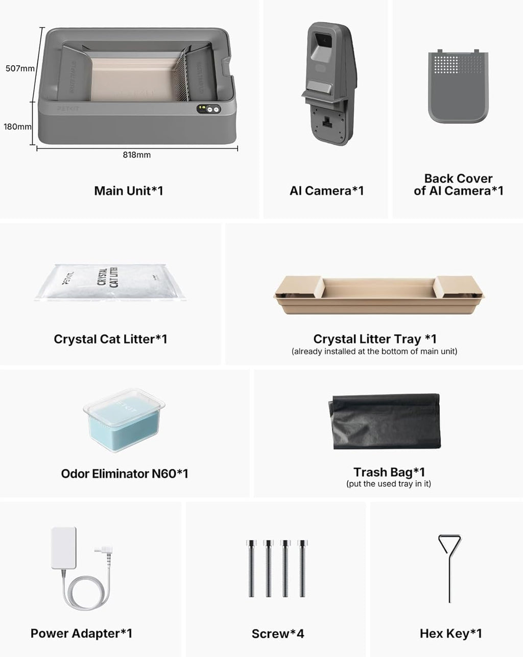 PETKIT Purobot Crystal Duo Selbstreinigende Katzentoilette mit Kamera, AI-Gesundheitsüberwachung, Geruchskontrolle, Offenes Design für große Katzen, Bis zu 30 Tage ohne Reinigung, Grau