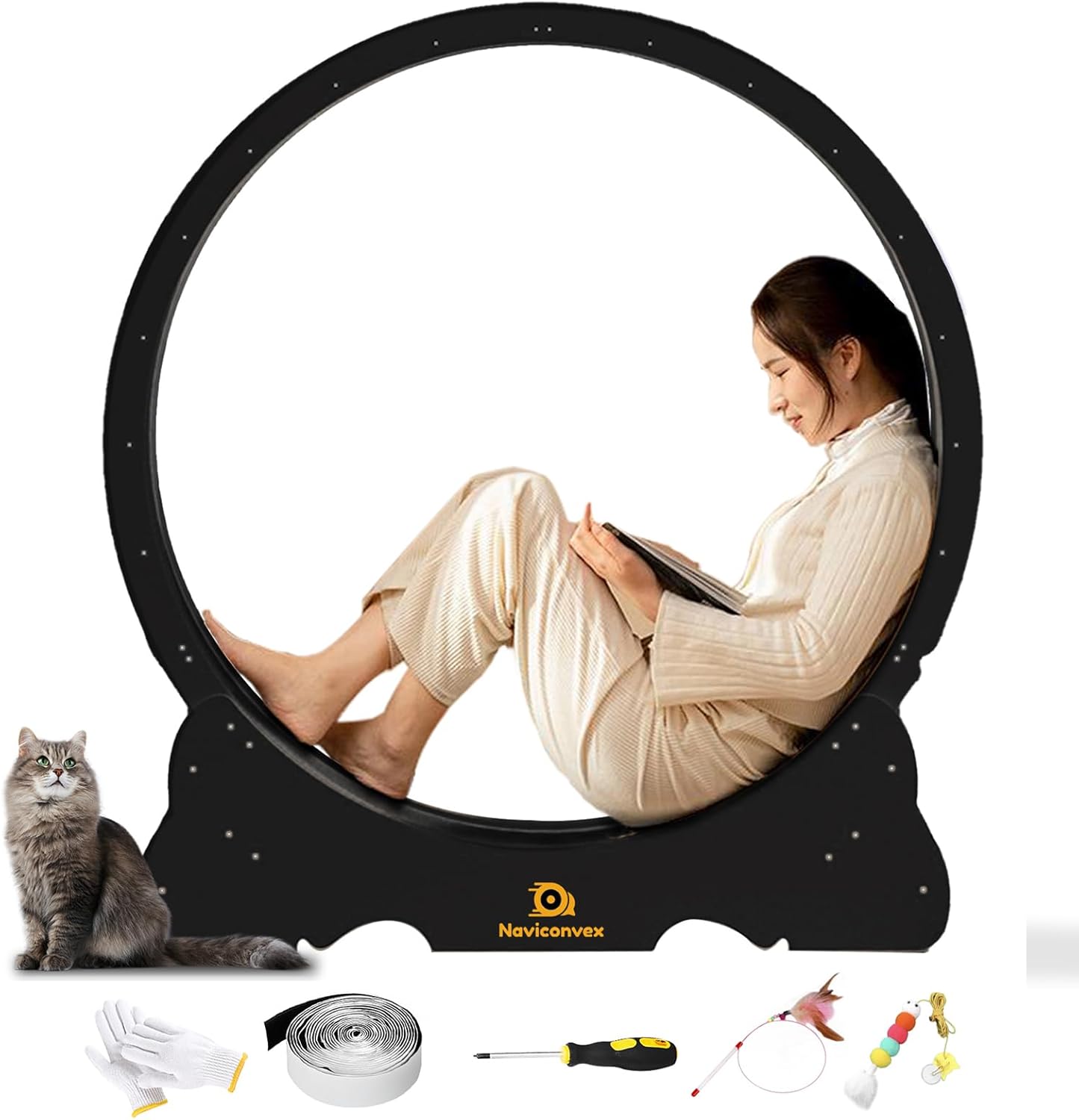 Naviconvex Super leises Holz-Laufrad XXL 135cm für Katzen