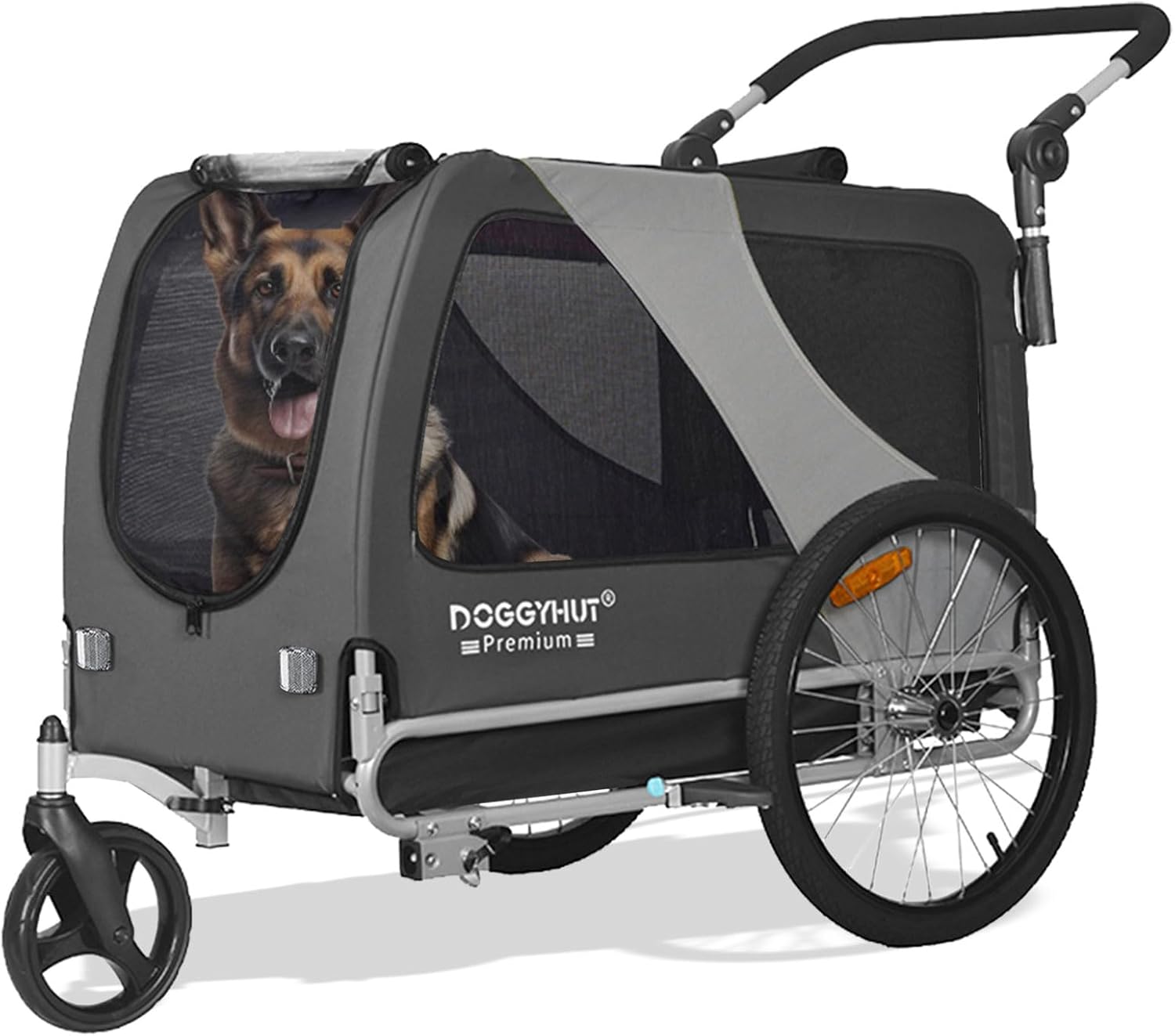 DOGGYHUT® Premium XL 2 in 1 Hundefahrradanhänger & Jogger 23-45 kg Fahrradanhänger für Hunde Hundeanhänger für Fahrrad