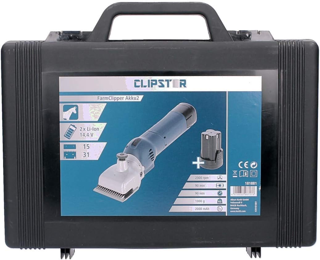 Clipster Akkuschermaschine FarmClipper Akku2, Tierschermaschine, inkl. 2 Akkus, blau, 28,5x8x8cm, Pferdeschur, Veterinäre, Akkulaufzeit 120min