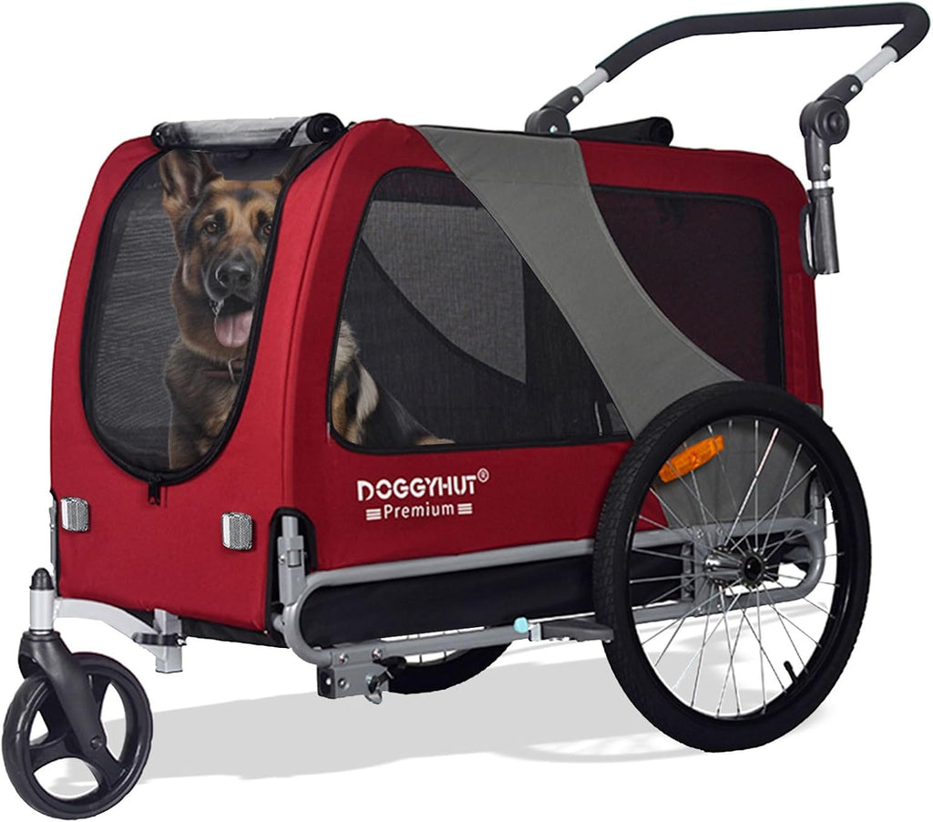 DOGGYHUT® Premium XL 2 in 1 Hundefahrradanhänger & Jogger 23-45 kg Fahrradanhänger für Hunde Hundeanhänger für Fahrrad