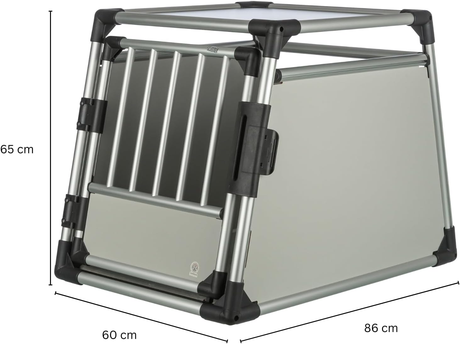 TRIXIE Hunde-Transportbox Aluminium in silber - M–L: 60 × 65 × 86 cm - stabile und geräuscharme Hundebox mit abgeschrägten Seiten, Sicherheitsverschluss & rutschfester Liegematte