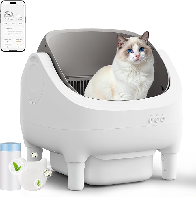 TRIUMPHKEY Selbstreinigende Katzentoilette, App-Steuerung, offene Katzentoilette, selbstreinigend, XXL-Katzentoilette, für große Katzen bis 15 kg, 15 Tage Selbstreinigung, elektrische Katzentoilette für mehrere Katzen