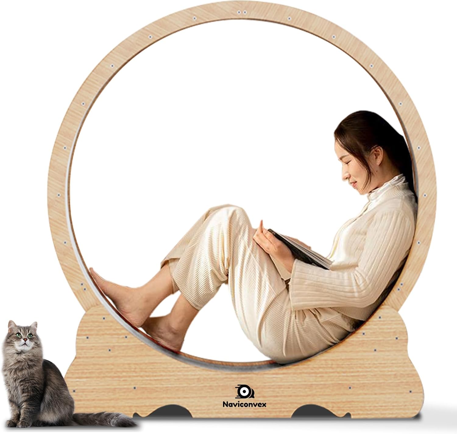 Naviconvex Super leises Holz-Laufrad XXL 135cm für Katzen