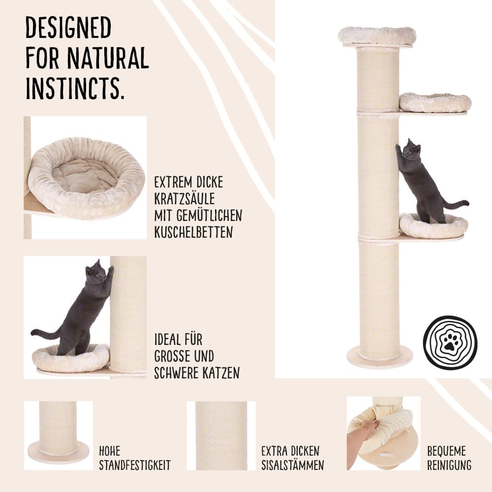 Natural Paradise Jasmine XXL Kratzsäule | Kratzbaum für Katzen | Durchmesser: 27cm | Höhe: 219cm | Creme