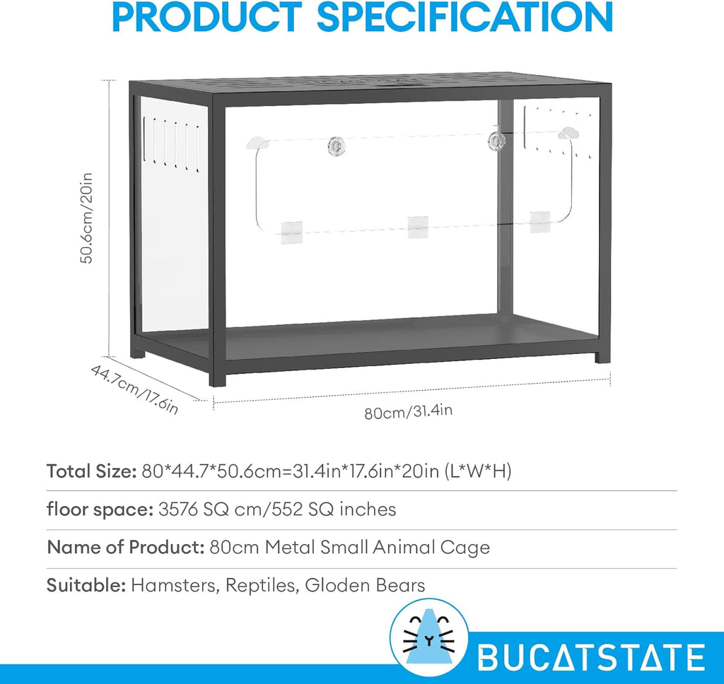 BUCATSTATE Hamsterkäfig Metall 2,0 - Kleintierlebensräume Groß Stapelbar mit Doppeltür 80L x 44,7W x 50,6H cm für Zwerghamster, Nager, Mäuse (0,35m², Schwarz)
