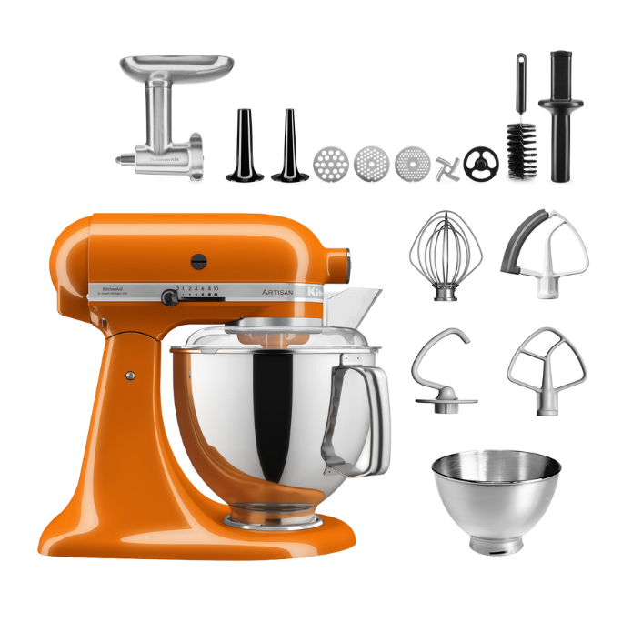 KitchenAid 4,8 L 5KSM175 Artisan Küchenmaschine Meatlover mit Ganzmetall- Fleischwolf