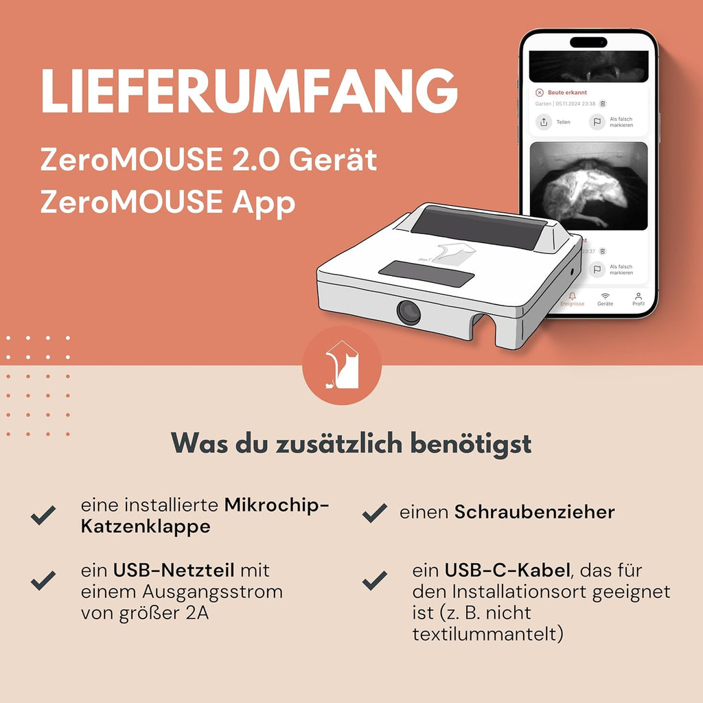 ZeroMOUSE 2.0 – Mauserkennung: Katzenklappen-Erweiterung für Beute- und Chiperkennung, Katzenklappe mit Mauserkennung, Katzenklappe mit Chiperkennung, App-Steuerung inklusive