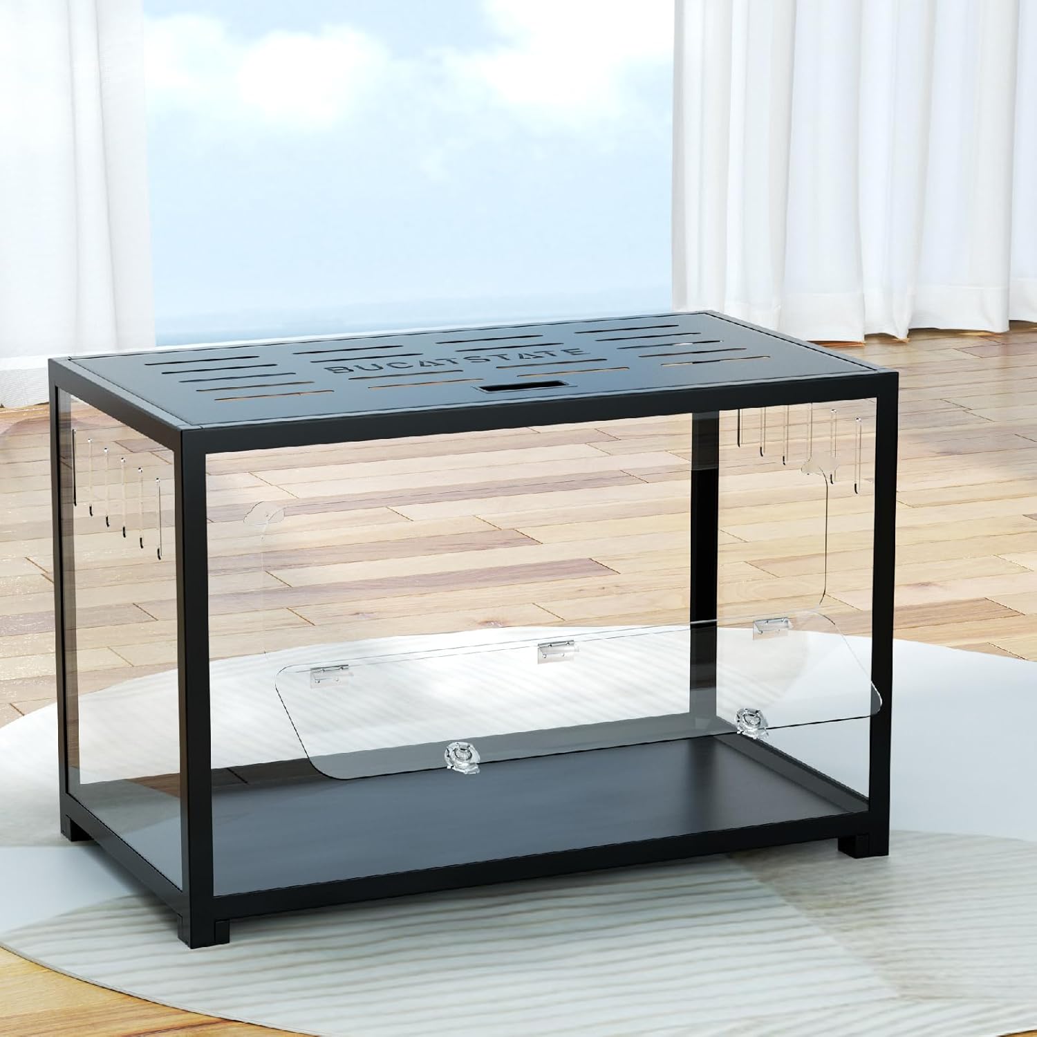 BUCATSTATE Hamsterkäfig Metall 2,0 - Kleintierlebensräume Groß Stapelbar mit Doppeltür 80L x 44,7W x 50,6H cm für Zwerghamster, Nager, Mäuse (0,35m², Schwarz)