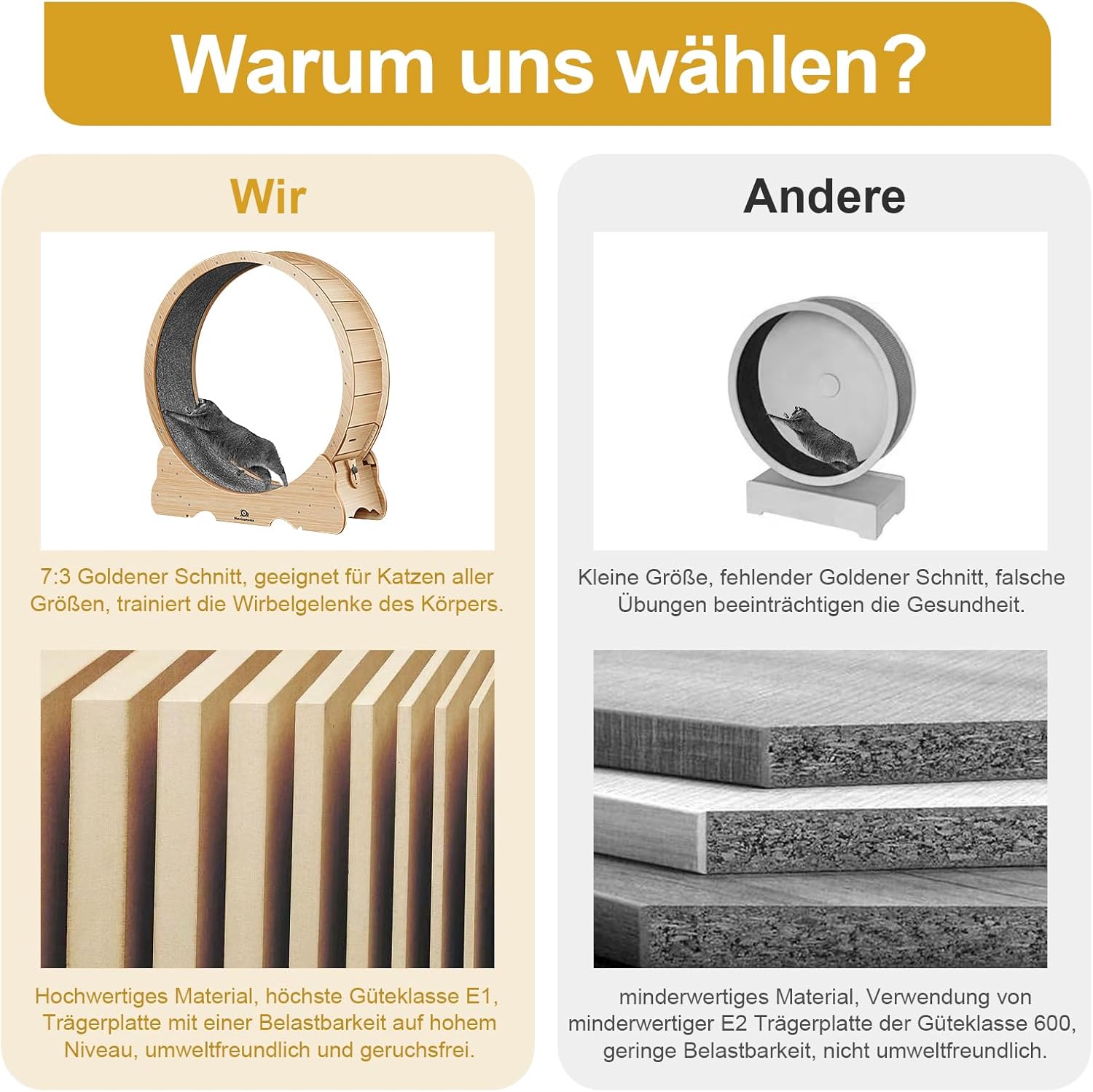 Naviconvex Super leises Holz-Laufrad XXL 135cm für Katzen