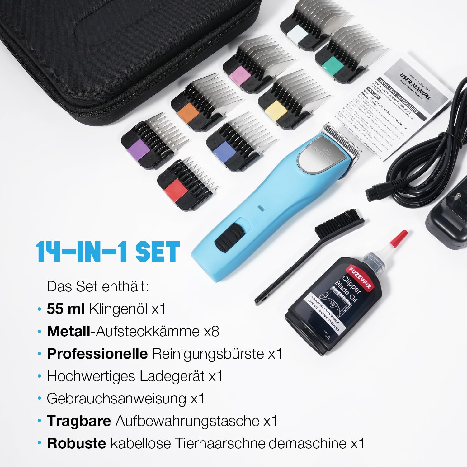 FuzzyFix Professionelle Hundeschermaschine profi,2 Geschwindigkeits Schermaschine Ergonomisches Design Hund Katze,Hundetrimmer Hundehaarschneidemaschine für Dickes, Langes und Lockiges Tierhaare Fell