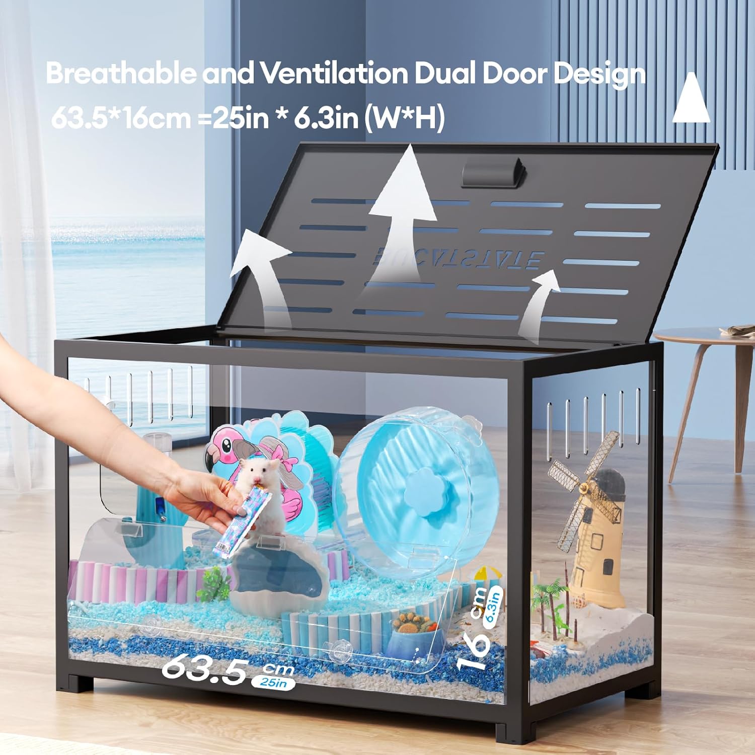 BUCATSTATE Hamsterkäfig Metall 2,0 - Kleintierlebensräume Groß Stapelbar mit Doppeltür 80L x 44,7W x 50,6H cm für Zwerghamster, Nager, Mäuse (0,35m², Schwarz)