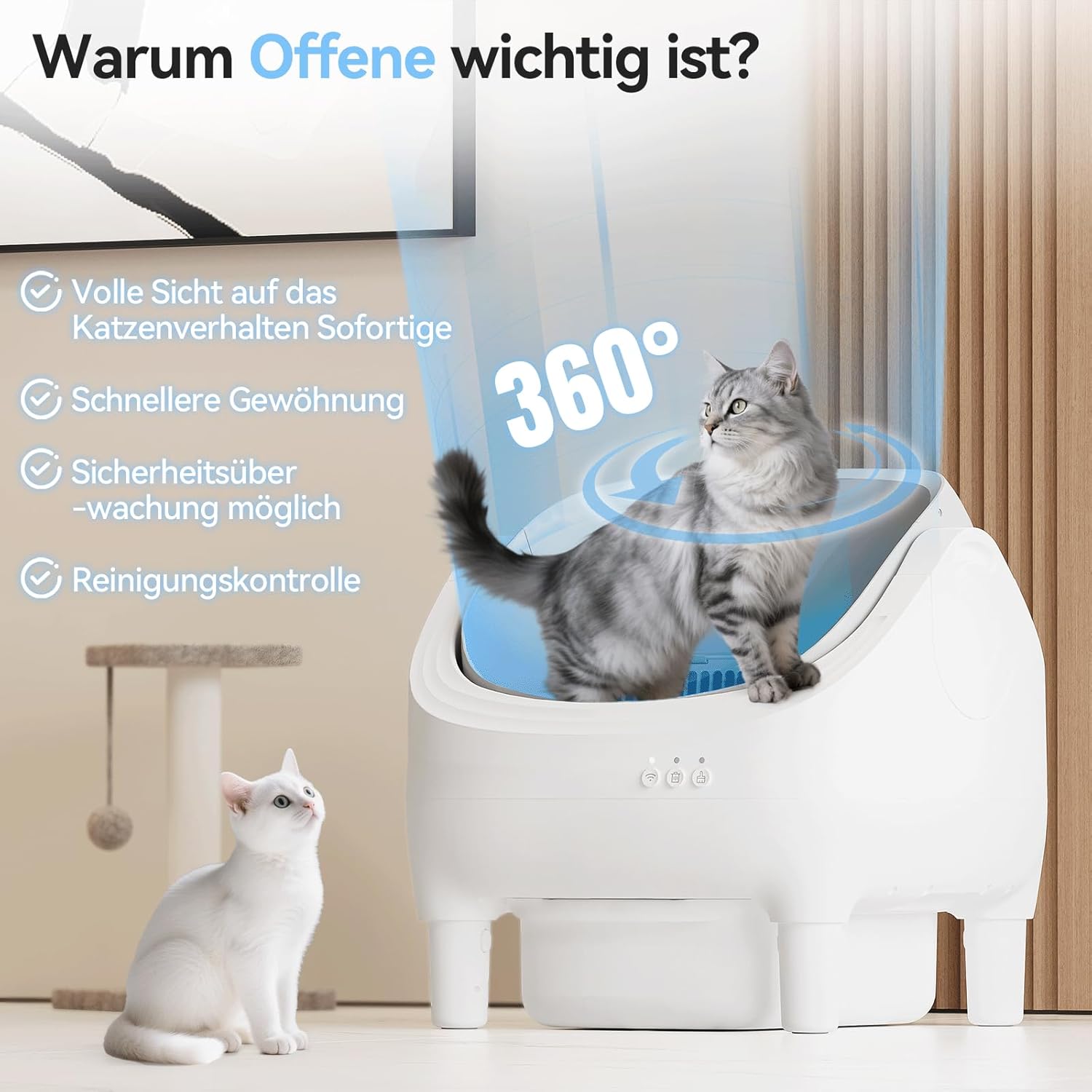 TRIUMPHKEY Selbstreinigende Katzentoilette, App-Steuerung, offene Katzentoilette, selbstreinigend, XXL-Katzentoilette, für große Katzen bis 15 kg, 15 Tage Selbstreinigung, elektrische Katzentoilette für mehrere Katzen