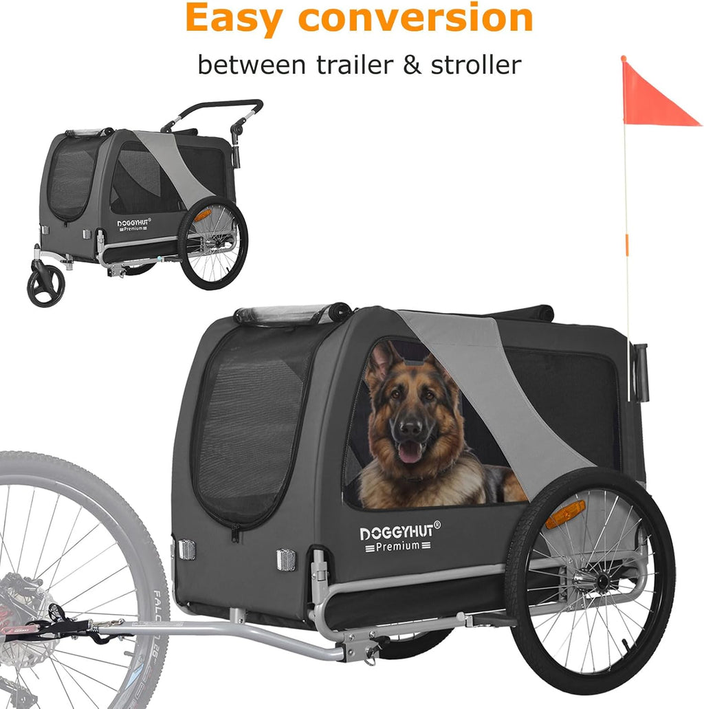 DOGGYHUT® Premium XL 2 in 1 Hundefahrradanhänger & Jogger 23-45 kg Fahrradanhänger für Hunde Hundeanhänger für Fahrrad