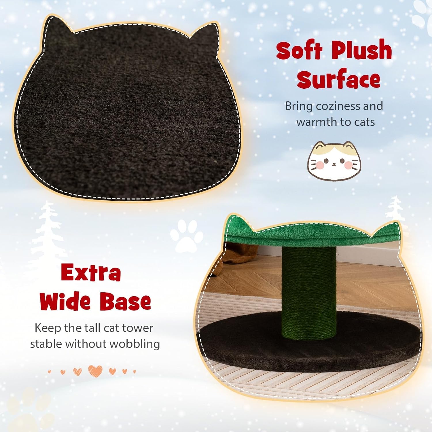 SOARS Kratzbaum Weihnachten, 153 cm Katzenbaum mit 2 Höhlen, Kratzsäule, dickem Stamm, abnehmbarem Kissen, Katzenkratzbaum Weihnachtsbaum, Kletterbaum für Katzen, Aktivitätskratzbäume, Katzenmöbel