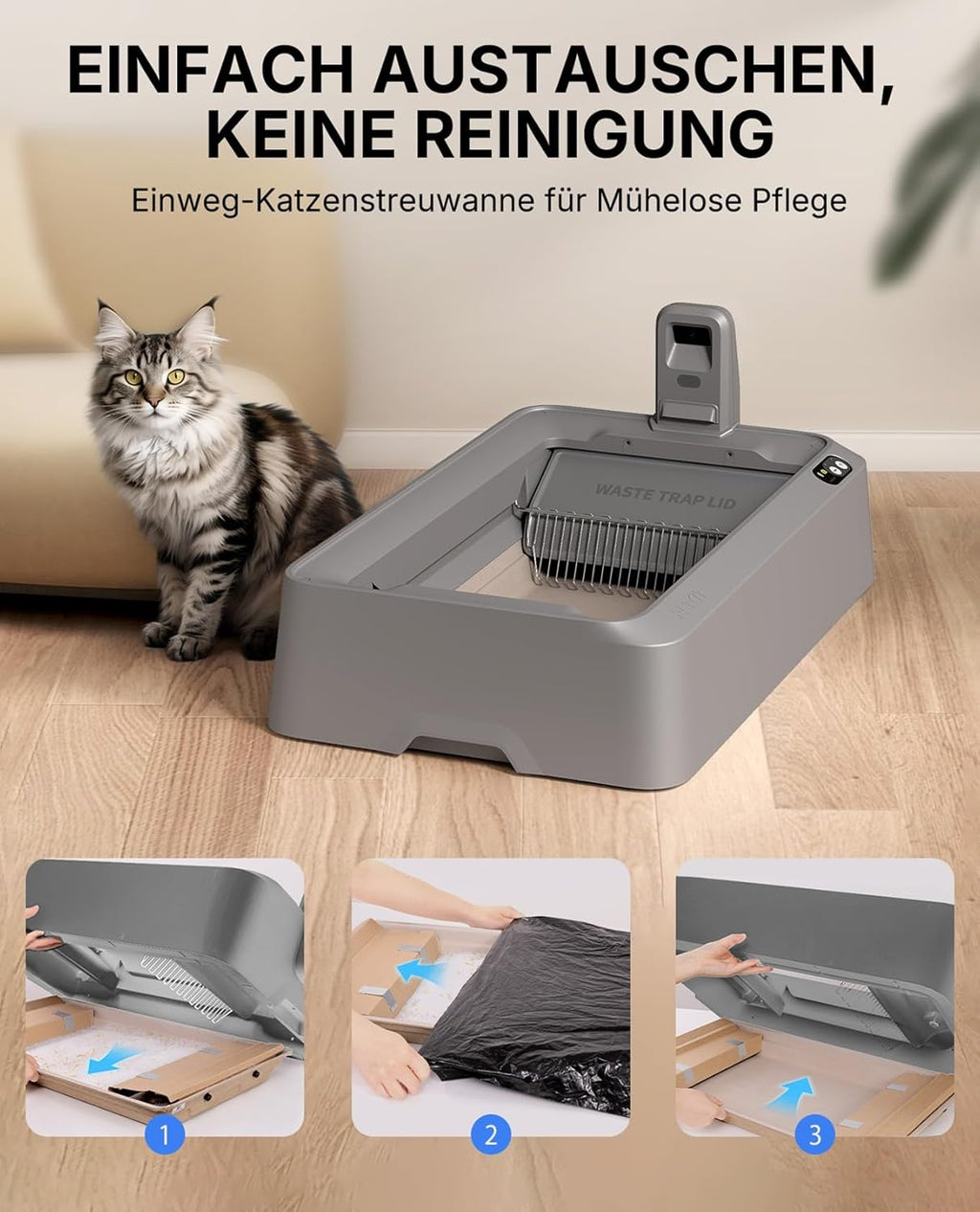 PETKIT Purobot Crystal Duo Selbstreinigende Katzentoilette mit Kamera, AI-Gesundheitsüberwachung, Geruchskontrolle, Offenes Design für große Katzen, Bis zu 30 Tage ohne Reinigung, Grau