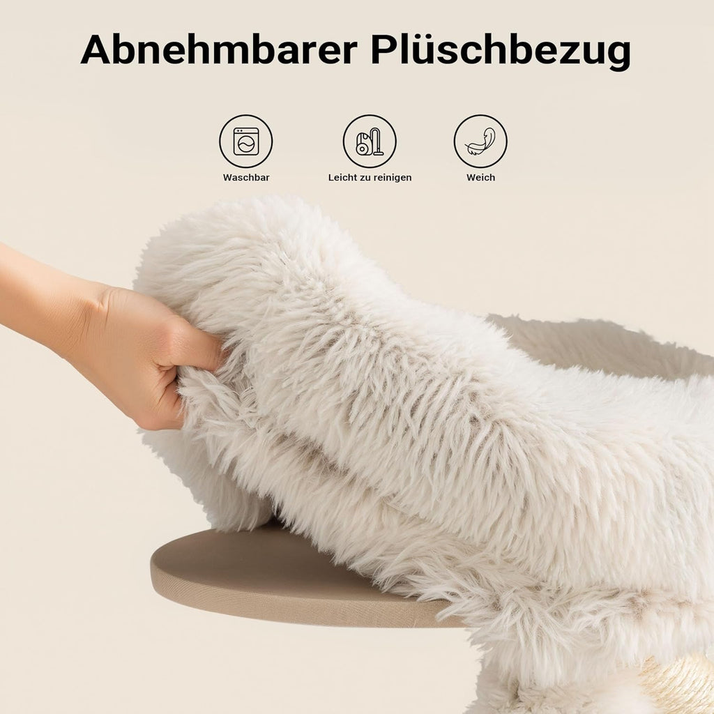 Fudajo Designer Kratzbaum in Zweigdesign 130 cm hoch, Katzenkratzbaum mit Plüsch und Sisal, Kletterbaum für Katzen, Katzenbaum mit Hängeliege