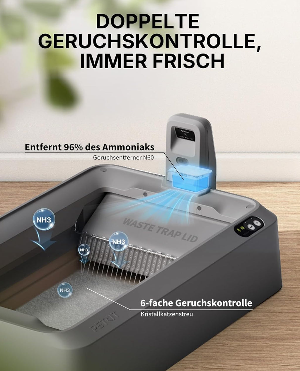 PETKIT Purobot Crystal Duo Selbstreinigende Katzentoilette mit Kamera, AI-Gesundheitsüberwachung, Geruchskontrolle, Offenes Design für große Katzen, Bis zu 30 Tage ohne Reinigung, Grau