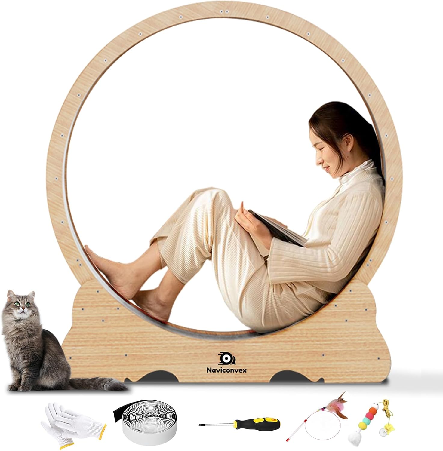Naviconvex Super leises Holz-Laufrad XXL 135cm für Katzen