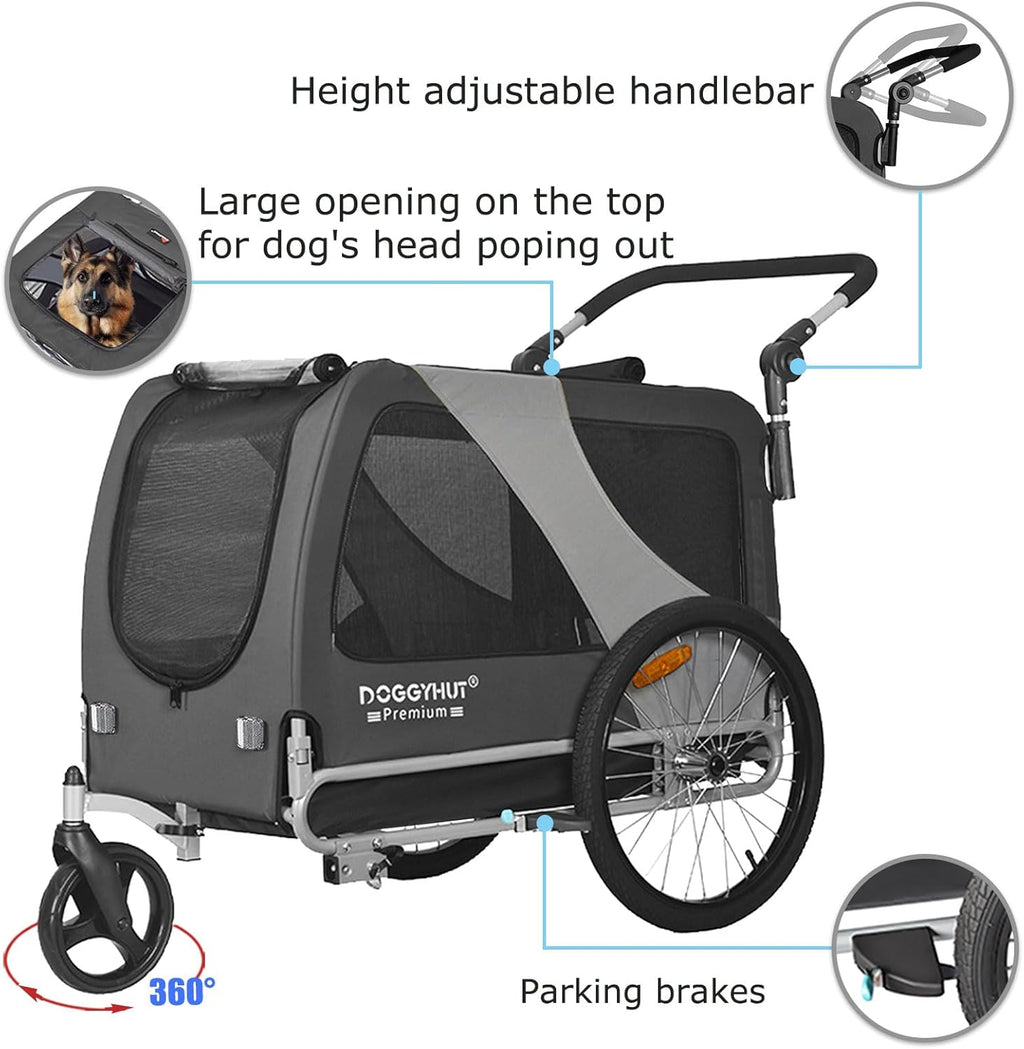 DOGGYHUT® Premium XL 2 in 1 Hundefahrradanhänger & Jogger 23-45 kg Fahrradanhänger für Hunde Hundeanhänger für Fahrrad