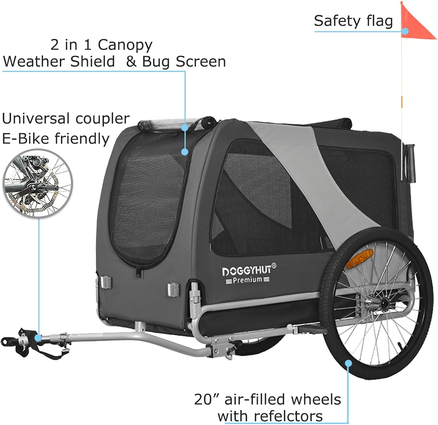 DOGGYHUT® Premium XL 2 in 1 Hundefahrradanhänger & Jogger 23-45 kg Fahrradanhänger für Hunde Hundeanhänger für Fahrrad