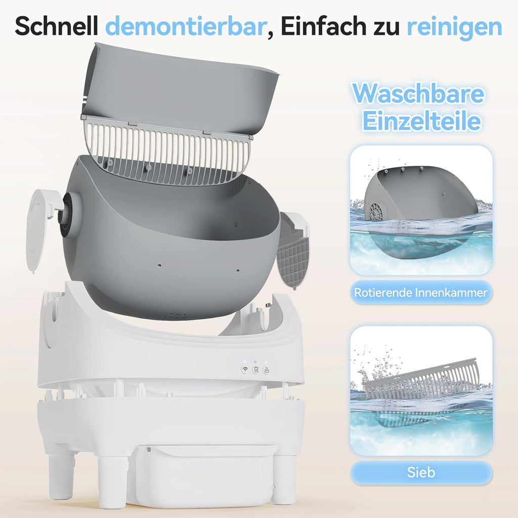 TRIUMPHKEY Selbstreinigende Katzentoilette, App-Steuerung, offene Katzentoilette, selbstreinigend, XXL-Katzentoilette, für große Katzen bis 15 kg, 15 Tage Selbstreinigung, elektrische Katzentoilette für mehrere Katzen