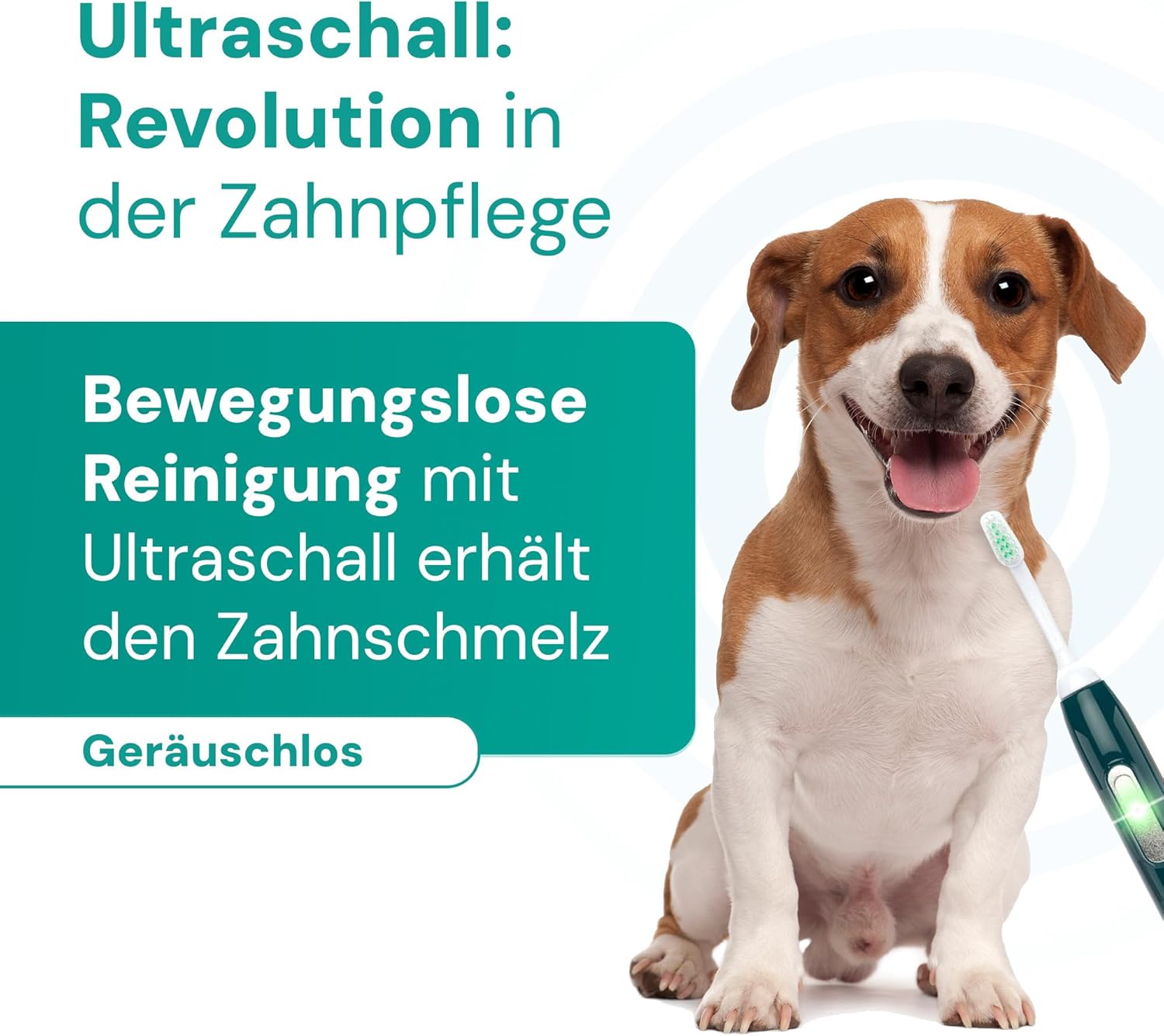 emmi-pet 2.0 Ultraschall-Zahnbürste, Geräuschlose Hundezahnbürste ohne Schrubben mit 96 Mio. Schwingungen - beugt Zahnstein & Entzündungen vor – Inkl. Ultraschall-Aufsätze & Hundezahnpasta – Grün