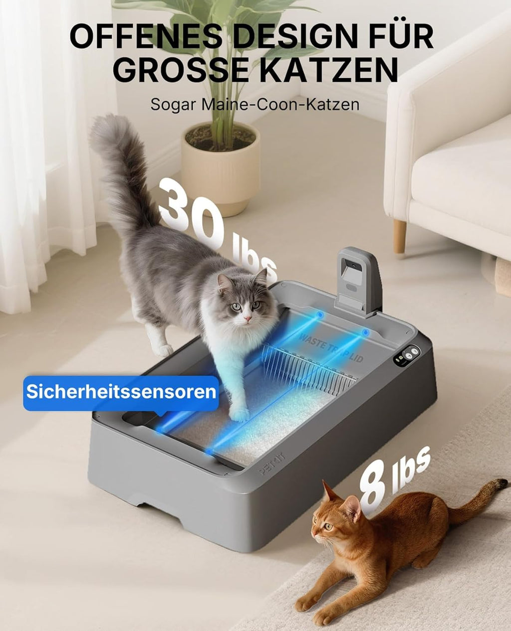 PETKIT Purobot Crystal Duo Selbstreinigende Katzentoilette mit Kamera, AI-Gesundheitsüberwachung, Geruchskontrolle, Offenes Design für große Katzen, Bis zu 30 Tage ohne Reinigung, Grau