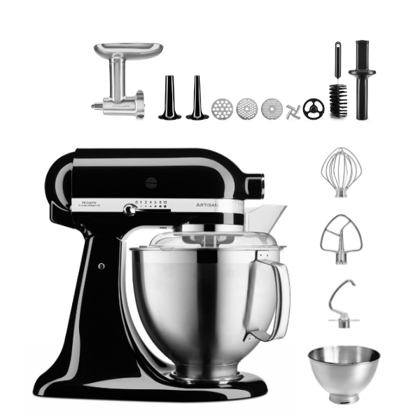 KitchenAid 4,8 L 5KSM185 Artisan Küchenmaschine Meatlover Metallfleischwolf 5KSMMGA Gr. 8