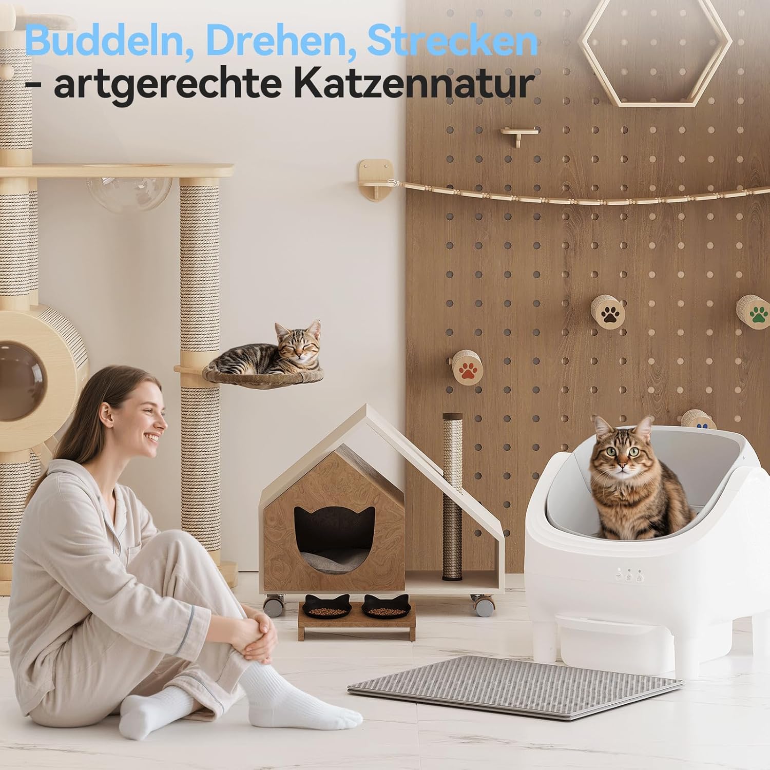 TRIUMPHKEY Selbstreinigende Katzentoilette, App-Steuerung, offene Katzentoilette, selbstreinigend, XXL-Katzentoilette, für große Katzen bis 15 kg, 15 Tage Selbstreinigung, elektrische Katzentoilette für mehrere Katzen