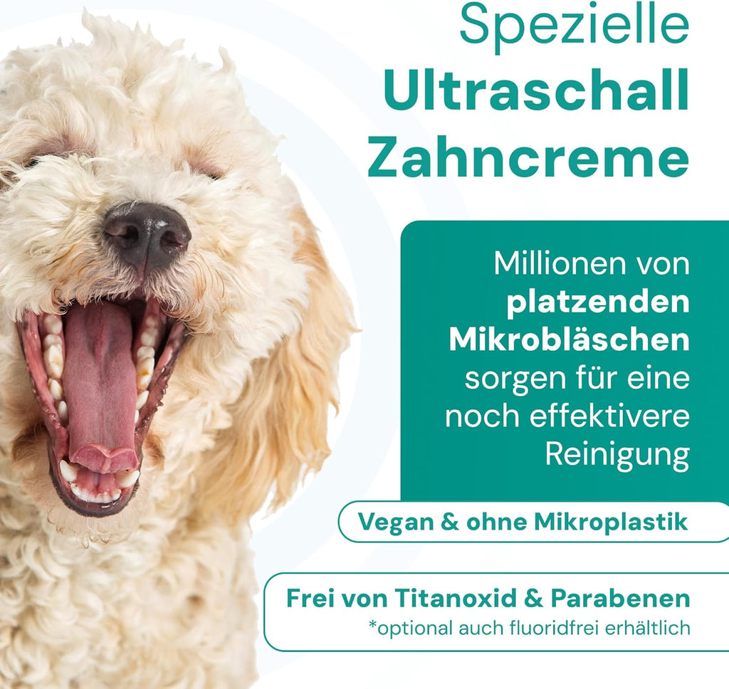 emmi-pet 2.0 Ultraschall-Zahnbürste, Geräuschlose Hundezahnbürste ohne Schrubben mit 96 Mio. Schwingungen - beugt Zahnstein & Entzündungen vor – Inkl. Ultraschall-Aufsätze & Hundezahnpasta – Grün