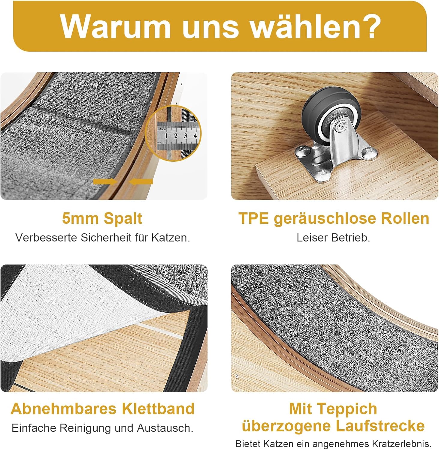 Naviconvex Super leises Holz-Laufrad XXL 135cm für Katzen