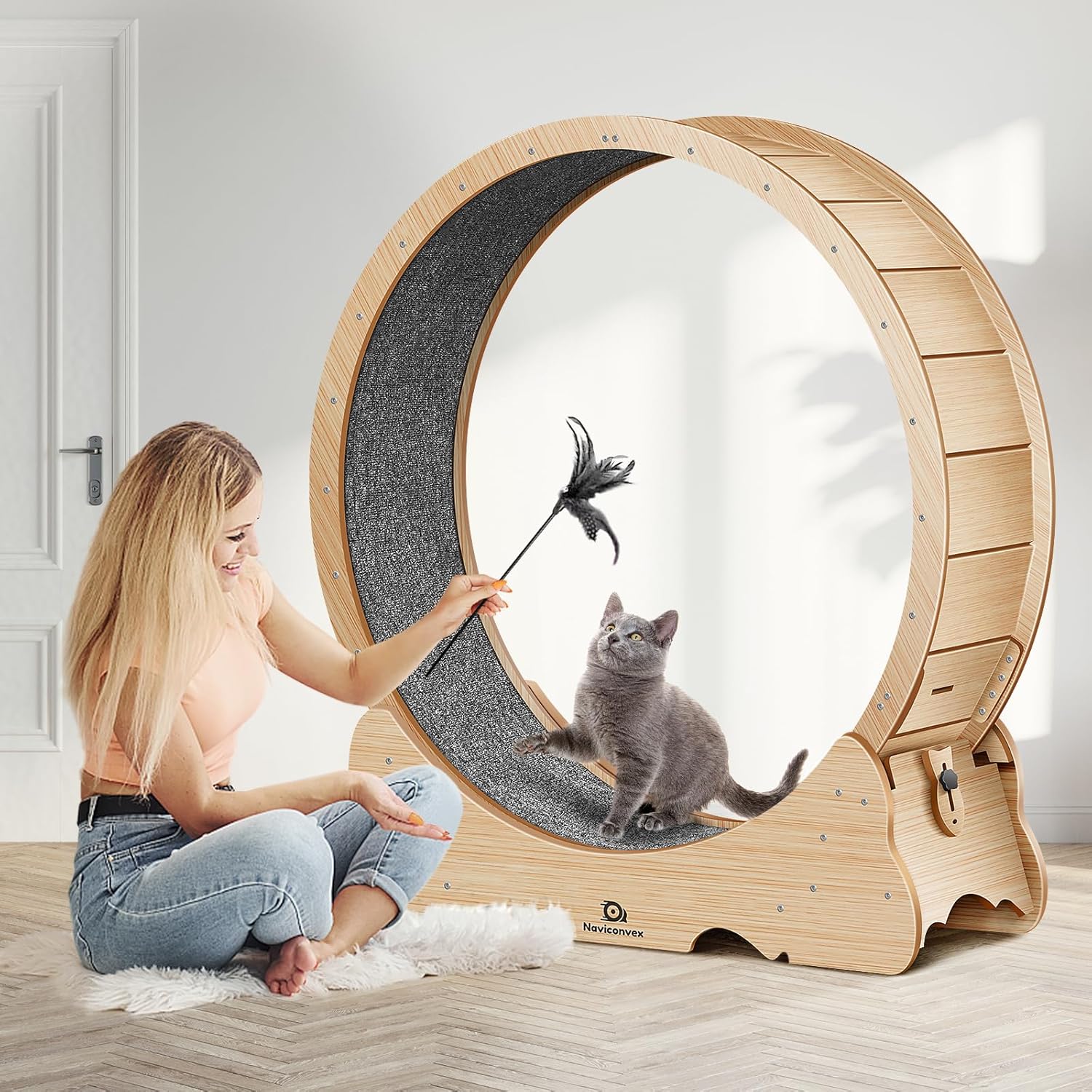 Naviconvex Super leises Holz-Laufrad XXL 135cm für Katzen